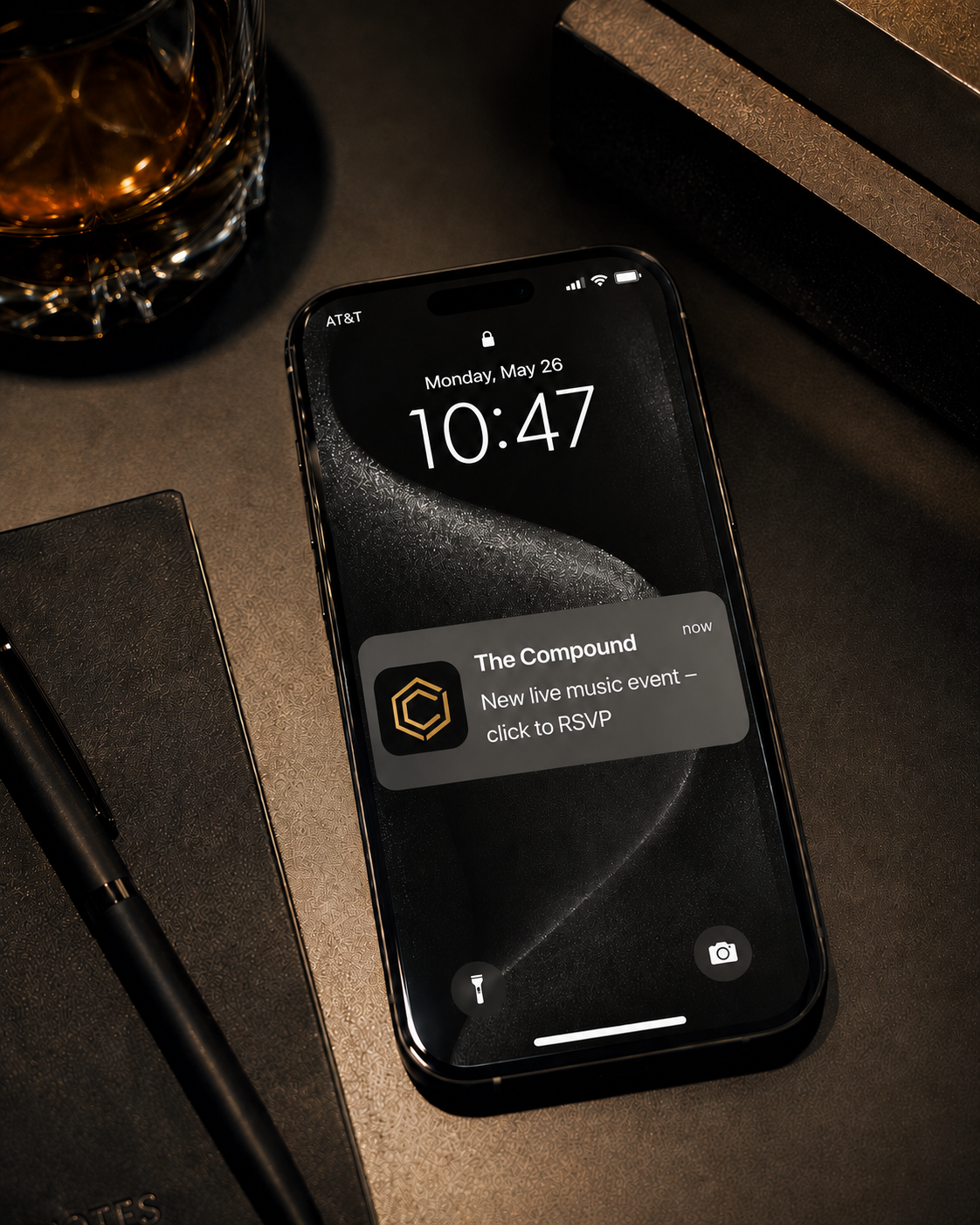 A Compound app notification for a private member evening
